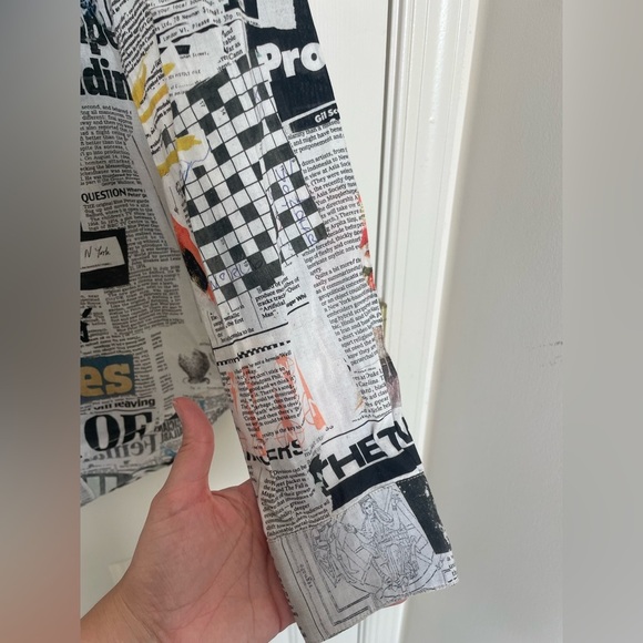 Desigual Newspaper Print Button Up Blouse – Long Sleeve Graphic Statement Top - Picture 8 of 14